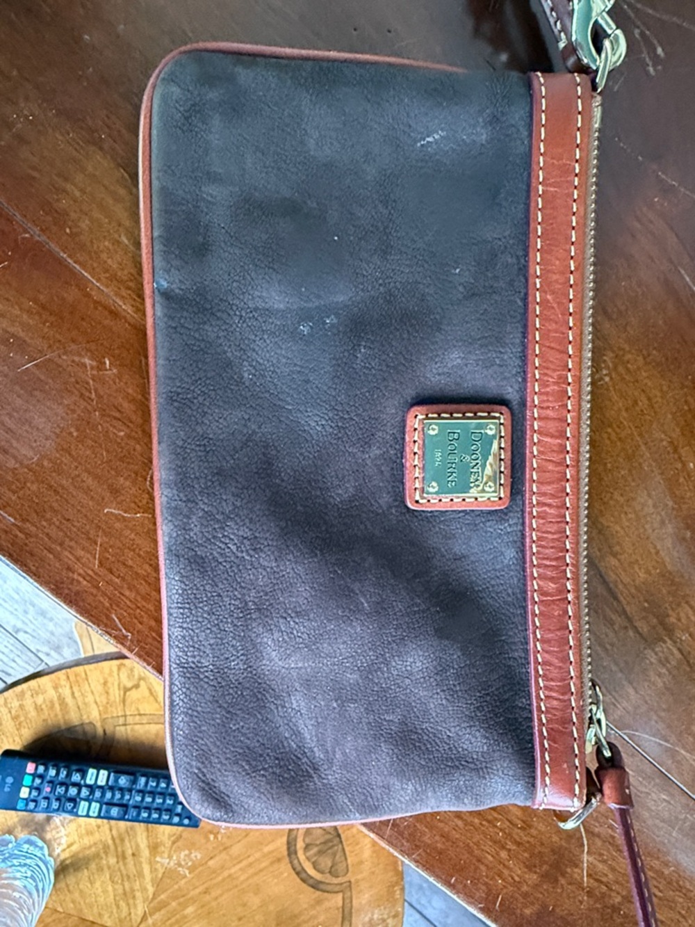 Dooney & Bourke Brown and Orange Leather-Trim Wristlet - Picture 3 of 5